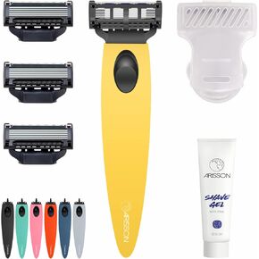 Arisson Razors for Men, Swedish 5 Blades Razor Kit-1 Ergonomic Handle, 4 Surgical-grade Sharp Refills with Back Trimmer, 1 Shaving Gel, Moisture Strip with Vitamin E for Comfortable Shave (Black) in Saudi Arabia
