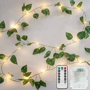 suddus Vine with Fairy Lights Battery Operated, 33ft 100 LED Ivy String Lights with Remote, Leaf Lights for Bedroom, Room, Wall, Garden, Party, Wedding Decor (Warm White)