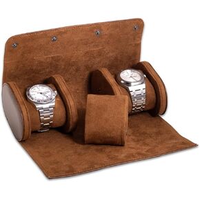 Bey-Berk Milani Leather Watch Roll - Luxury 3 Watch Travel Case for Men, Women, Genuine Leather with Soft Velour Lining and Snap Closure - Brown