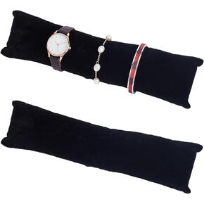 AHANDMAKER 2Pcs Long Watch Pillows, 11 x 2 Inch Black Velvet Bracelet Pillows Watch Organizer Stand Bangle Holder Cushions Jewelry Storage Holders for Show