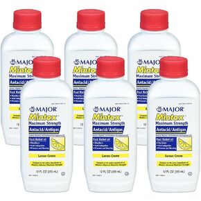 Major Mintox Maximum Strength Antacid/Antigas for Fast Relief of Heartburn, Acid Indigestion, Pressure, Bloating - Lemon Creme - 12 Fl Oz (355 mL) (6 Pack)