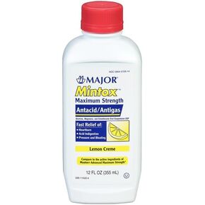 MAJOR Mintox Maximum Strength Antacid/Antigas for Fast Relief of Heartburn, Acid Indigestion, Pressure, Bloating - Lemon Creme - 12 Fl Oz (355 mL) (1 Pack)