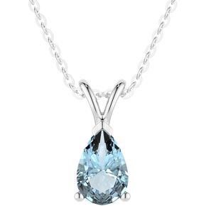 MSBLUE® 1.5ct Pear-Shaped Gemstone Pendant Necklace, 14K White Gold Vermeil