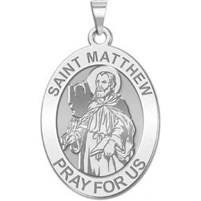 PicturesOnGold.com Saint Matthew Oval Religious Medal - 2/3 X 3/4 Inch Size of Nickel, Sterling Silver