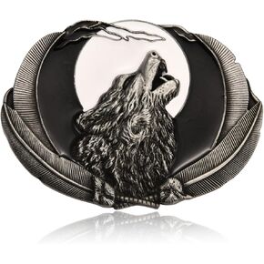 Western Belt Buckle for Men Women, Wolf Howl Belt Buckle with Luna Moon Belt Buckle Halloween Christmas