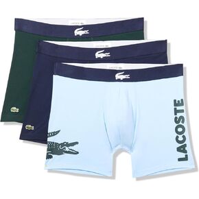 Lacoste Men's Cotton Stretch Big Croc Print Boxer Briefs, 3-Pack, Blue/Dark Green/Navy Blue, Large
