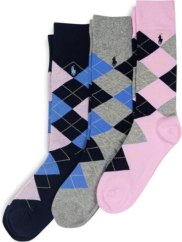 Ralph Lauren Men Dress Argyle Crew 3 Pack Socks Custom Fit Size 10-13 Olive/maroon in Kuwait