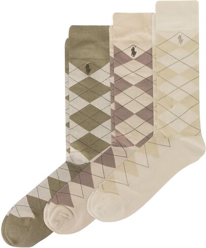Ralph Lauren Men Dress Argyle Crew 3 Pack Socks Custom Fit Size 10-13 Olive/maroon in Kuwait