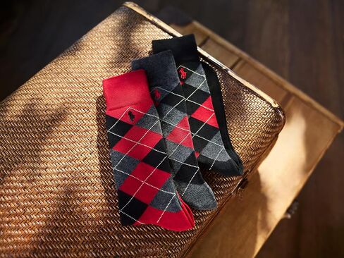 Ralph Lauren Men Dress Argyle Crew 3 Pack Socks Custom Fit Size 10-13 Olive/maroon in Kuwait