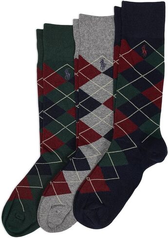 Ralph Lauren Men Dress Argyle Crew 3 Pack Socks Custom Fit Size 10-13 Olive/maroon in Kuwait