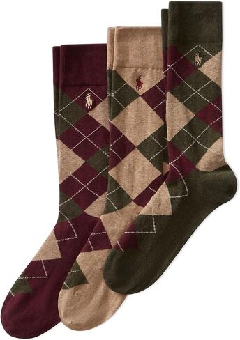 Ralph Lauren Men Dress Argyle Crew 3 Pack Socks Custom Fit Size 10-13 Olive/maroon in Kuwait