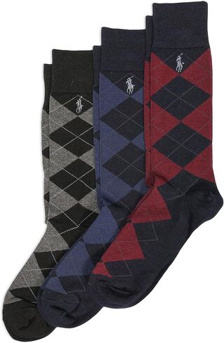 Ralph Lauren Men Dress Argyle Crew 3 Pack Socks Custom Fit Size 10-13 Olive/maroon in Kuwait