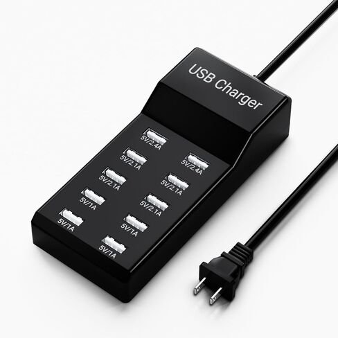 USB Charger USB Charging Station 10-Port USB Desktop hub Wall Charger, Suitable for iPhone/iPad/Samsung Galaxy Note Tablet Android Smartphone Multi-Function Device (Black) in Saudi Arabia