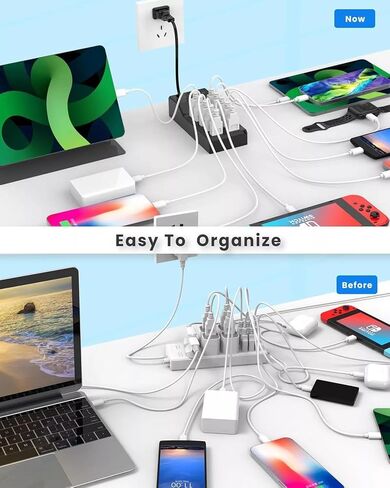 USB Charger USB Charging Station 10-Port USB Desktop hub Wall Charger, Suitable for iPhone/iPad/Samsung Galaxy Note Tablet Android Smartphone Multi-Function Device (Black) in Saudi Arabia