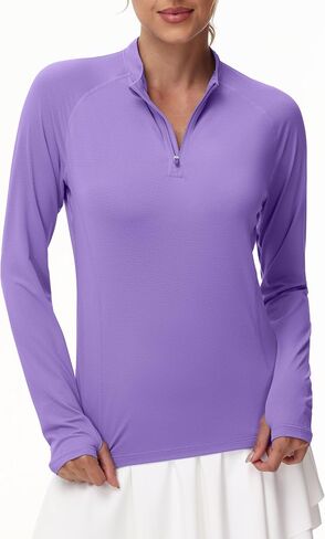 Isnowood Women's 1/4 Zip Long Sleeve Rash Guard ، UPF 50+ UV Sun Protection Terts ، Quick Prading Prockution Tops Athletic Tops in Kuwait