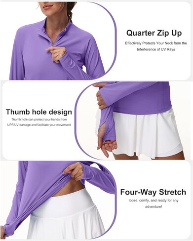 Isnowood Women's 1/4 Zip Long Sleeve Rash Guard ، UPF 50+ UV Sun Protection Terts ، Quick Prading Prockution Tops Athletic Tops in Kuwait