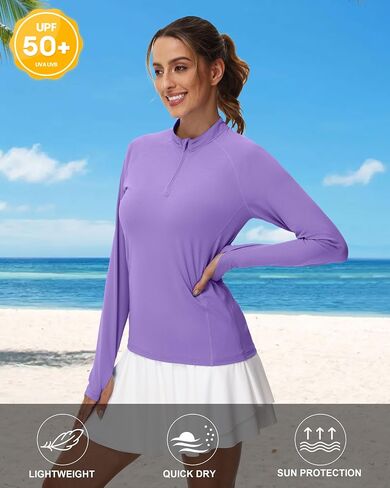 Isnowood Women's 1/4 Zip Long Sleeve Rash Guard ، UPF 50+ UV Sun Protection Terts ، Quick Prading Prockution Tops Athletic Tops in Kuwait