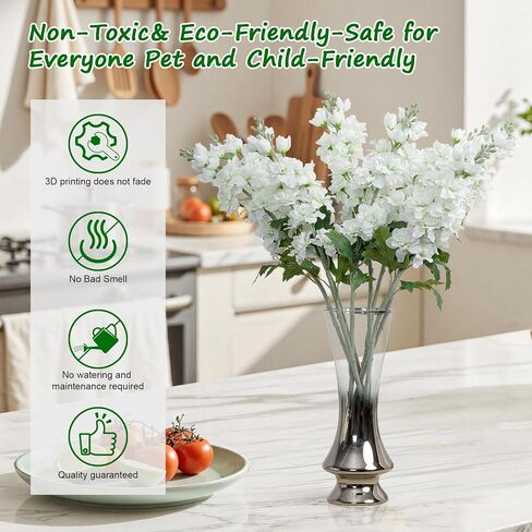 Fake Flowers Artificial Flowers Delphinium Fake Flowers 23.6" Long Stem Artificial Flowers for Tall Vase Silk Flowers for Home Decor Indoor Wedding Aisle Decoration Spring Flowers (White) 8Pcs in Saudi Arabia