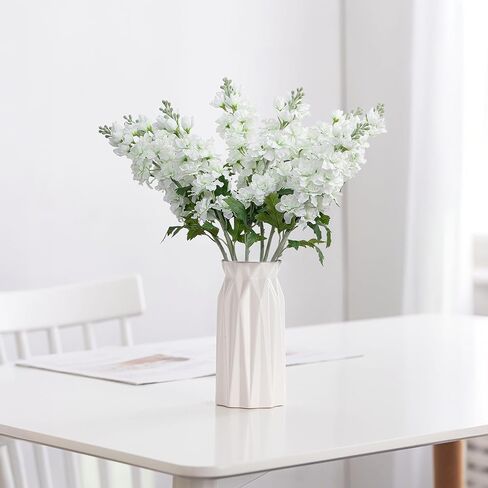 Fake Flowers Artificial Flowers Delphinium Fake Flowers 23.6" Long Stem Artificial Flowers for Tall Vase Silk Flowers for Home Decor Indoor Wedding Aisle Decoration Spring Flowers (White) 8Pcs in Saudi Arabia