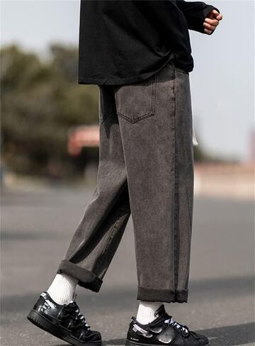 Andongnywell Men's Loose Straight Leg Jeans Baggy Straight Thick Ceiling Wide-Leg Denim Pants Trousers in Saudi Arabia