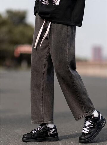 Andongnywell Men's Loose Straight Leg Jeans Baggy Straight Thick Ceiling Wide-Leg Denim Pants Trousers in Saudi Arabia