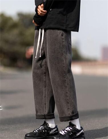 Andongnywell Men's Loose Straight Leg Jeans Baggy Straight Thick Ceiling Wide-Leg Denim Pants Trousers in Saudi Arabia