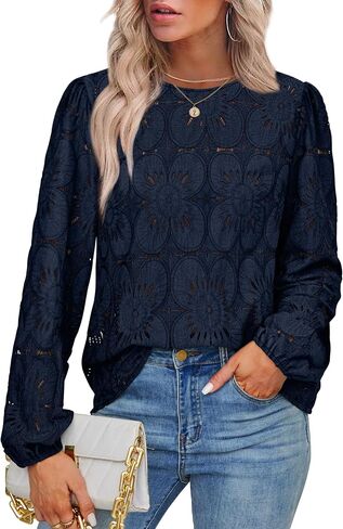 OFEEFAN Blouses for Women Dressy Casual Long Sleeve Shirts Flower Lace Tops Trendy Summer Fashion Fall Outfits 2025 in Saudi Arabia