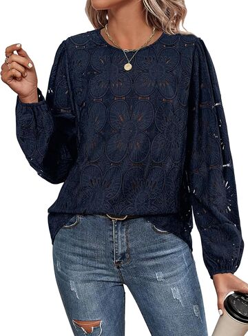 OFEEFAN Blouses for Women Dressy Casual Long Sleeve Shirts Flower Lace Tops Trendy Summer Fashion Fall Outfits 2025 in Saudi Arabia
