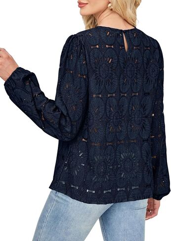 OFEEFAN Blouses for Women Dressy Casual Long Sleeve Shirts Flower Lace Tops Trendy Summer Fashion Fall Outfits 2025 in Saudi Arabia