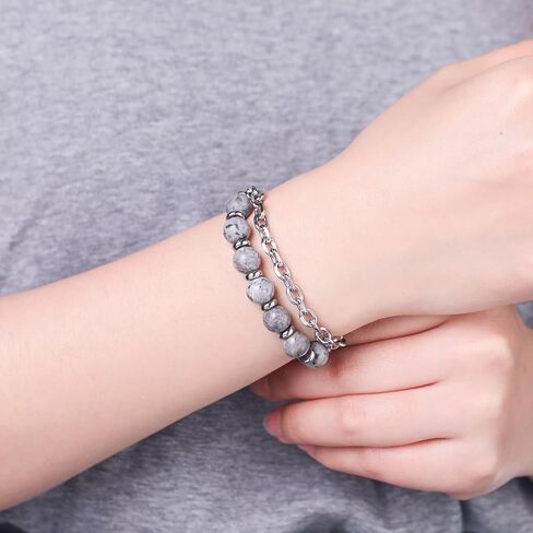 MAXZOOL Medical Alert Bracelets for Women Free Engraving, Personalized Medical Bracelets for Women & Men, Stainless Steel Matte Agate Tiger Eye Stone Beaded 2 Layer Medical ID Bracelets Adjustable in Saudi Arabia