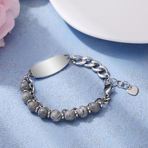 MAXZOOL Medical Alert Bracelets for Women Free Engraving, Personalized Medical Bracelets for Women & Men, Stainless Steel Matte Agate Tiger Eye Stone Beaded 2 Layer Medical ID Bracelets Adjustable in Saudi Arabia