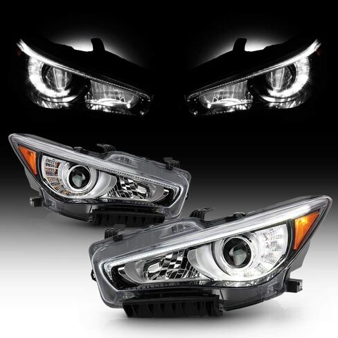 Acanii - لعام 2014-2022 Infiniti Q50 W/O AFS مصنع LED DRL Projector المصابيح الأمامية السائق والراكب in Saudi Arabia
