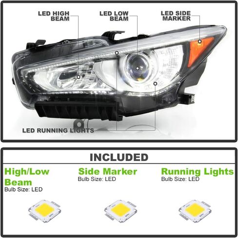 Acanii - لعام 2014-2022 Infiniti Q50 W/O AFS مصنع LED DRL Projector المصابيح الأمامية السائق والراكب in Saudi Arabia