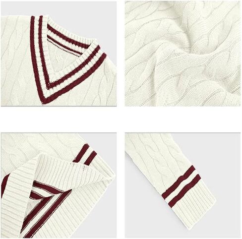 chouyatou Men's Casual V Neck Contrast Stripes Cable Knit Pullover Sweater Tops in Saudi Arabia