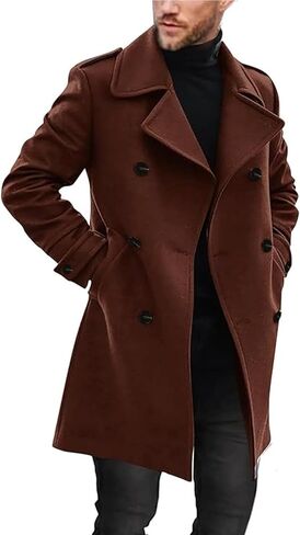 Men Wool Blend Single Breasted Overcoat Winter Slim Long Trench Coat Mid-Length Lightweight Notched Collar Jacket in Saudi Arabia