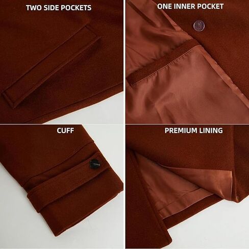 Men Wool Blend Single Breasted Overcoat Winter Slim Long Trench Coat Mid-Length Lightweight Notched Collar Jacket in Saudi Arabia