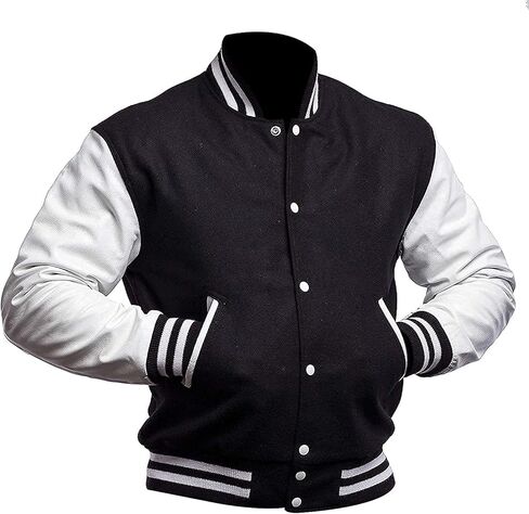 Mens Varsity Jackets - High School College Letterman Bomber Jacket Wool Varsity Jacket Faux Leather Sleeves in Kuwait