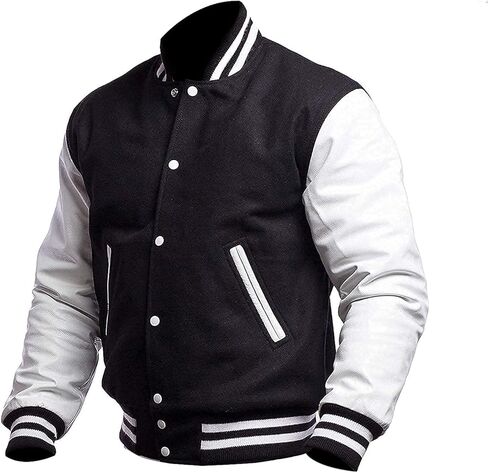 Mens Varsity Jackets - High School College Letterman Bomber Jacket Wool Varsity Jacket Faux Leather Sleeves in Kuwait
