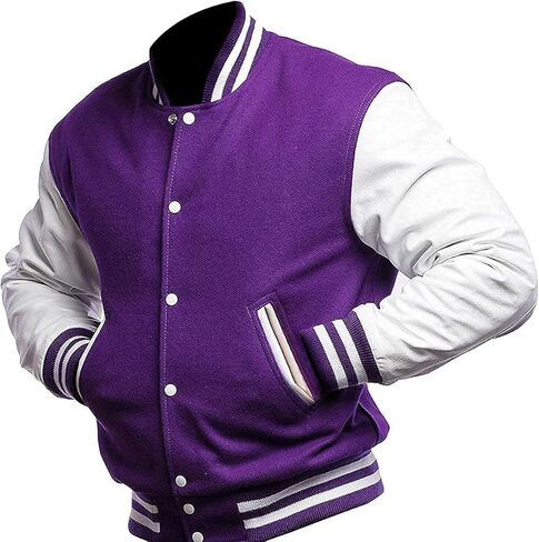 Mens Varsity Jackets - High School College Letterman Bomber Jacket Wool Varsity Jacket Faux Leather Sleeves in Saudi Arabia