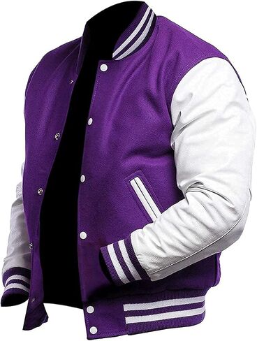 Mens Varsity Jackets - High School College Letterman Bomber Jacket Wool Varsity Jacket Faux Leather Sleeves in Saudi Arabia