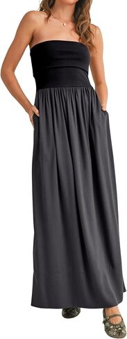 MISSACTIVER Womens Summer Drop Waist Flowy Patchwork Strapless Maxi Tube Dress Off Shoulder Casual Bandeau Tank Dress in Saudi Arabia