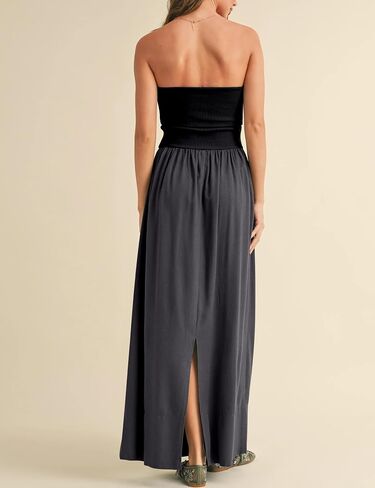 MISSACTIVER Womens Summer Drop Waist Flowy Patchwork Strapless Maxi Tube Dress Off Shoulder Casual Bandeau Tank Dress in Saudi Arabia