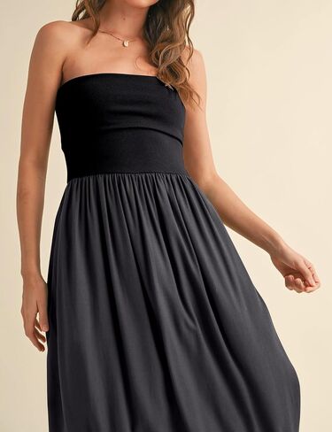 MISSACTIVER Womens Summer Drop Waist Flowy Patchwork Strapless Maxi Tube Dress Off Shoulder Casual Bandeau Tank Dress in Saudi Arabia