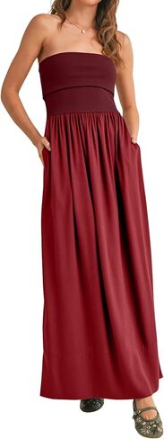 MISSACTIVER Womens Summer Drop Waist Flowy Patchwork Strapless Maxi Tube Dress Off Shoulder Casual Bandeau Tank Dress in Saudi Arabia