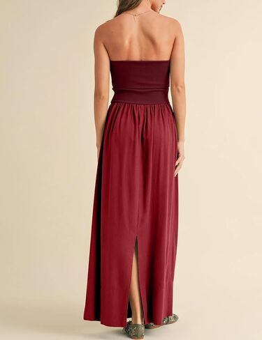 MISSACTIVER Womens Summer Drop Waist Flowy Patchwork Strapless Maxi Tube Dress Off Shoulder Casual Bandeau Tank Dress in Saudi Arabia