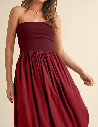 MISSACTIVER Womens Summer Drop Waist Flowy Patchwork Strapless Maxi Tube Dress Off Shoulder Casual Bandeau Tank Dress in Saudi Arabia