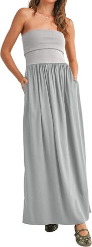 MISSACTIVER Womens Summer Drop Waist Flowy Patchwork Strapless Maxi Tube Dress Off Shoulder Casual Bandeau Tank Dress in Saudi Arabia
