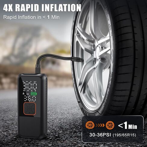 Tire Inflator Portable Air Compressor, 4X Faster 150PSI Smart Air Pump for Car Tires with Digital Pressure Gauge, Portable Fast Tire Inflator for Car, Bike, Motorcycle, Balls in Saudi Arabia