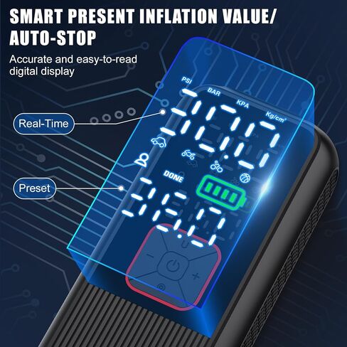 Tire Inflator Portable Air Compressor, 4X Faster 150PSI Smart Air Pump for Car Tires with Digital Pressure Gauge, Portable Fast Tire Inflator for Car, Bike, Motorcycle, Balls in Saudi Arabia