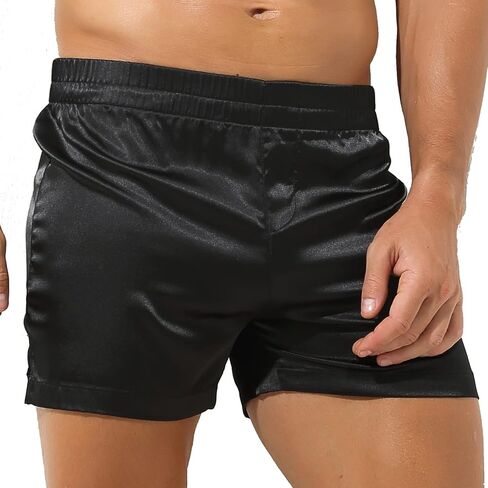 Oyolan Mens Silk Satin Boxer Sleep Shorts Underwear Mid Waist Side Split Boxer Briefs Pajama Lounge Shorts in Saudi Arabia